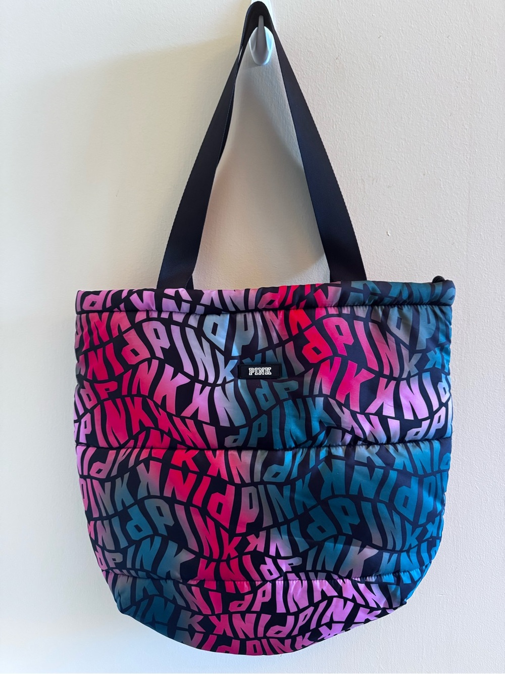 Victoria's Secret PINK Puffer Tote Bag Logo Print Multicolor Large